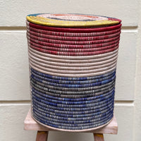 medium size handmade mtundu laundry basket with red yellow blue colour block